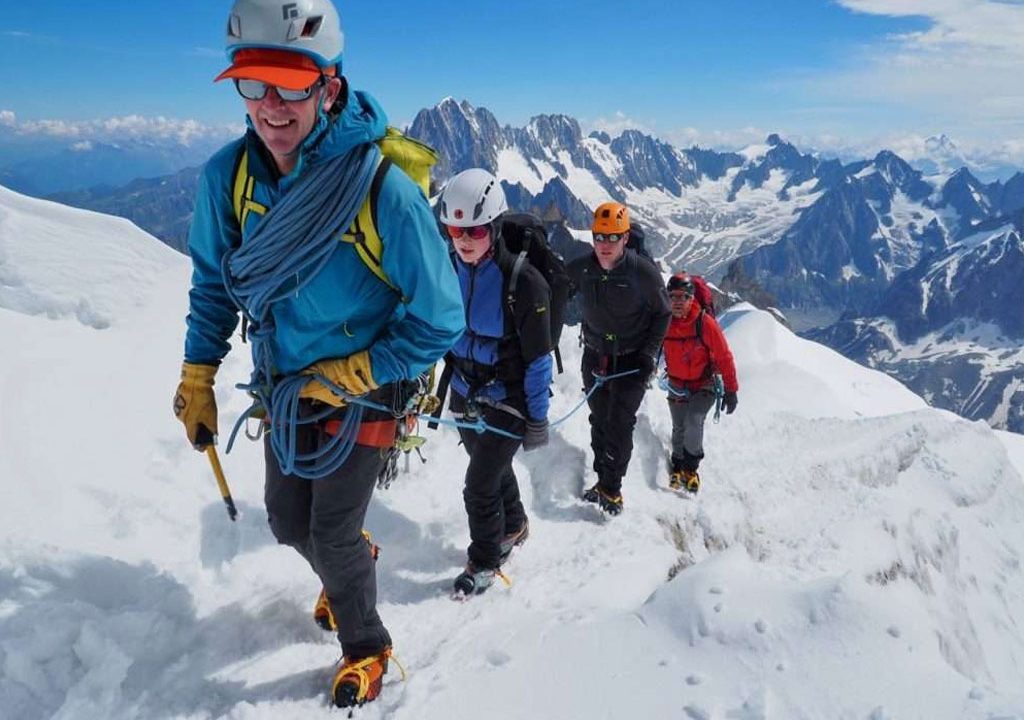 Mountaineers wearing technical outerwear in extreme outdoor conditions