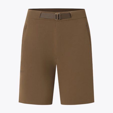 Simmerui brown hiking shorts with belt and zippered pockets front view