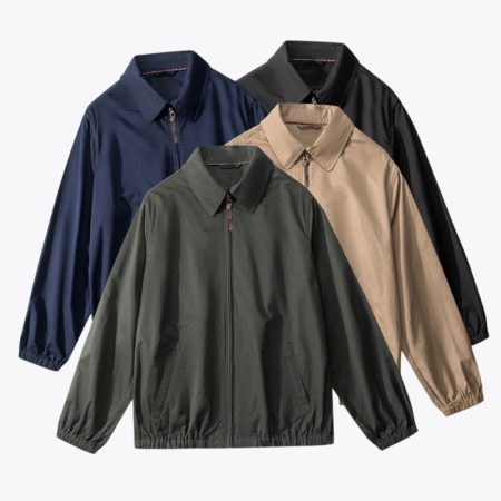 Simmerui men's zipper turn-down collar bomber jacket available in khaki, green, navy, and black