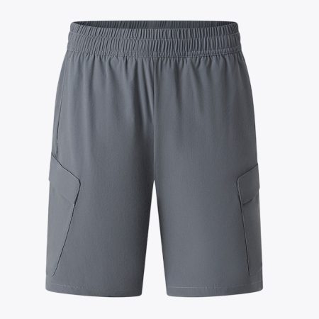 Front view of Simmerui quick-dry nylon cargo shorts in gray, showing multiple pockets and elastic waistband.