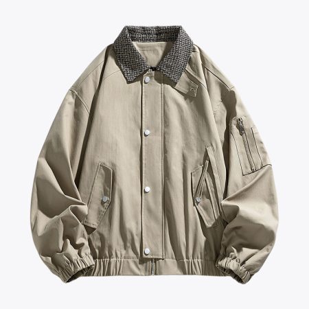 Men's khaki lightweight bomber jacket with elastic cuffs and soft collar