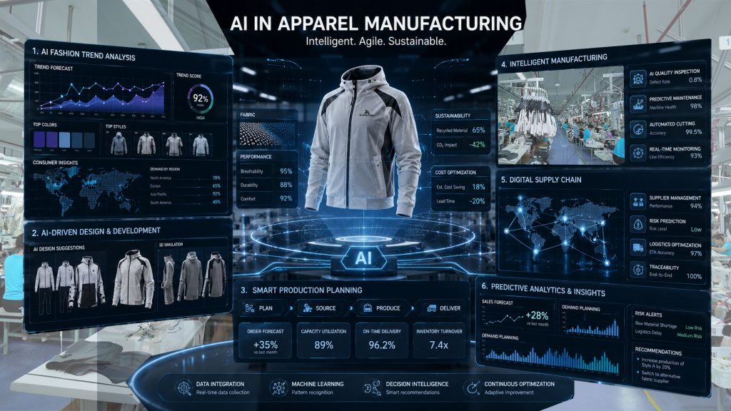 AI in apparel manufacturing dashboard for OEM production planning