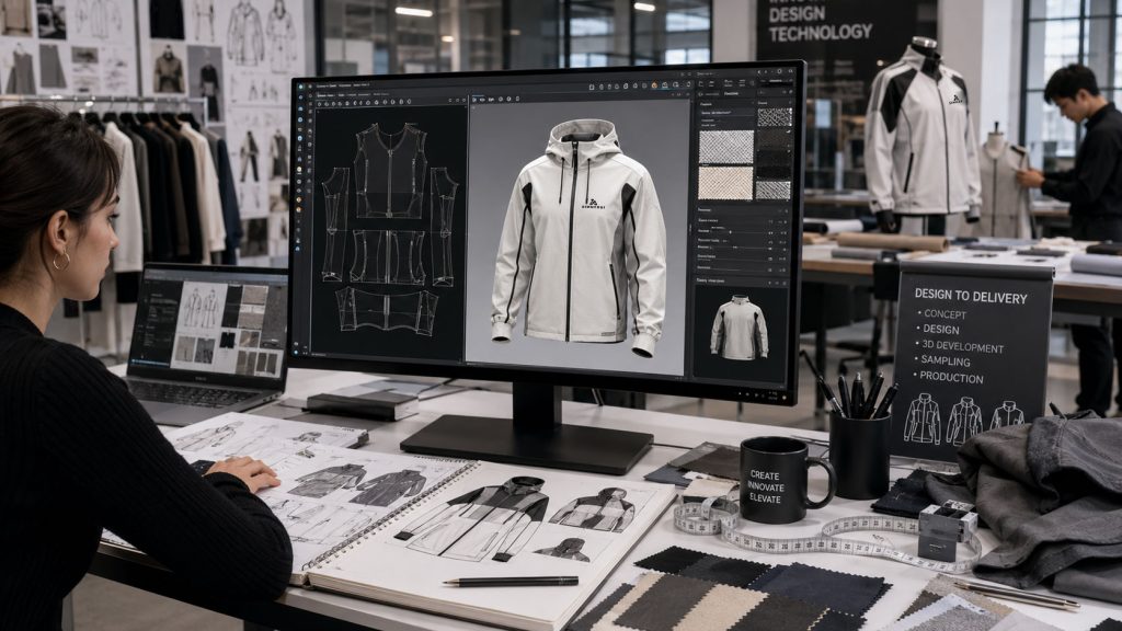 Digital apparel development with 3D jacket design software