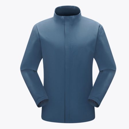 Grayish-blue lightweight waterproof jacket for men with stand collar