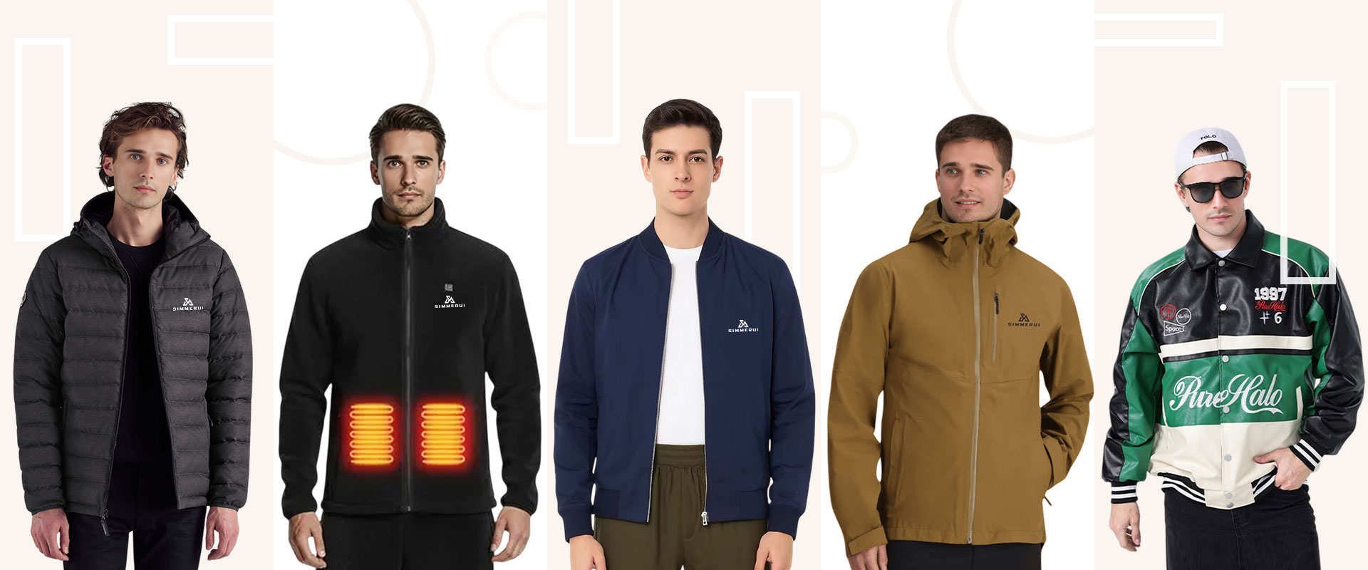 Simmerui Men's Stylish Jackets:Lightweight,Puffer,Bomber,Heated,Fleece and Varsity Designs for All Seasons