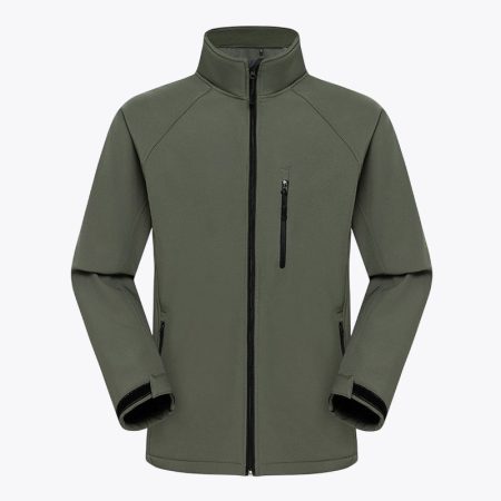 army-green soft shell zipper fleece lined jacket front view