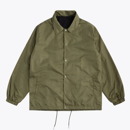 army-green men's casual oversized coach jacket front view