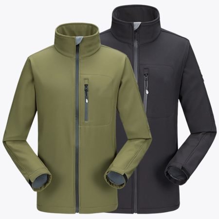 Men's black and army green lightweight single-layer softshell jacket