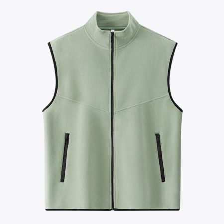 dark-green full zip fleece vest for men front view