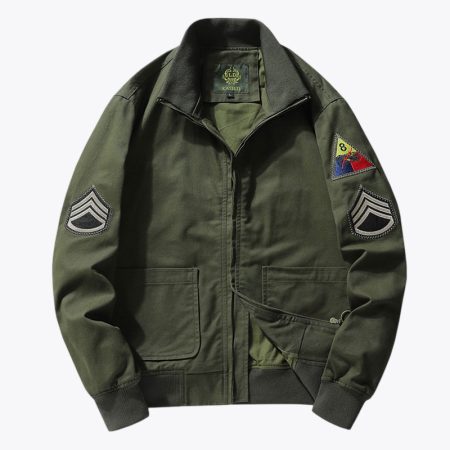 Simmerui green Stand Collar Embroidery Bomber Jacket