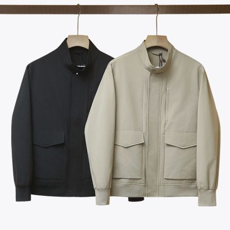 Khaki and black men's Harrington jacket color options
