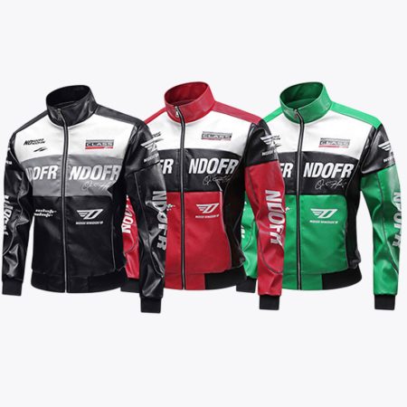 Men's PU leather racing zip jacket color options