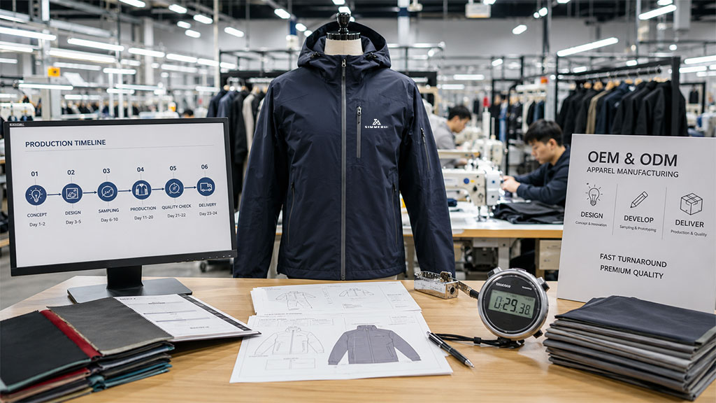 A professional visual guide on how to reduce sampling rounds and accelerate garment production, highlighting strategic steps for B2B apparel brands to streamline the custom clothing manufacturing process from design to final approval.