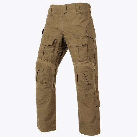 Full front view of the SimmerUI men's brown tactical cargo pants, showcasing the durable ripstop fabric pattern, multiple spacious utility pockets, and a comfortable, relaxed tactical fit.