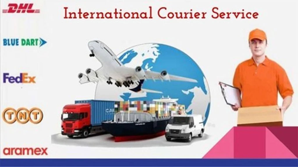 An overview of international logistics and courier services for garment export, featuring symbols for global shipping methods including air freight and ocean shipping to support reliable delivery.
