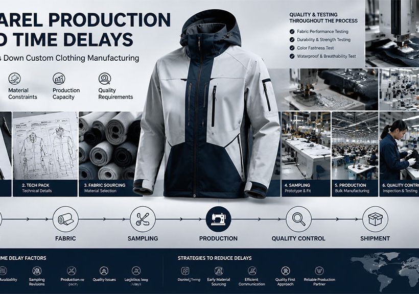 Apparel production lead time delays in custom clothing manufacturing from design and sourcing to quality control and shipment