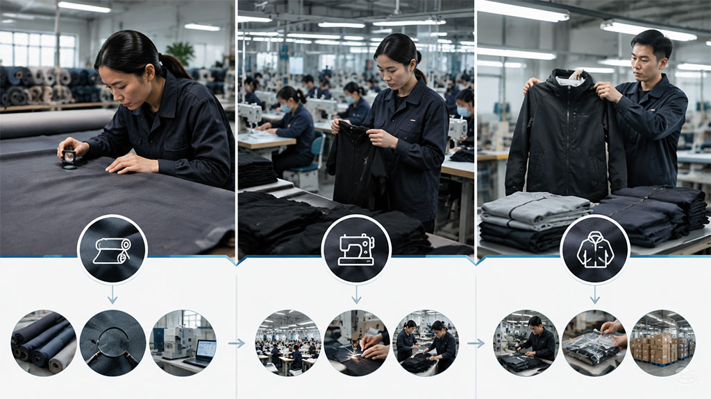 Pre-production fabric inspection compared with final garment quality control in OEM apparel manufacturing