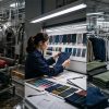 Garment quality in apparel manufacturing with dyeing equipment, fabric color checks and finished clothing
