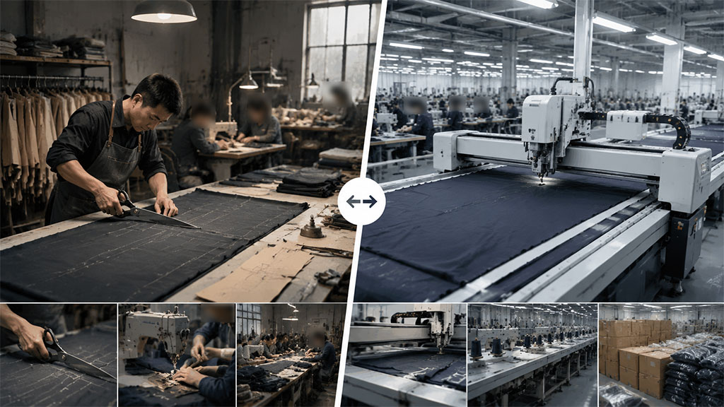 Manual fabric cutting compared with automated cutting methods in garment manufacturing