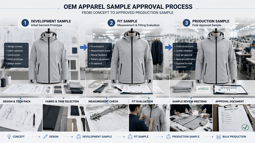 OEM apparel sample approval process from prototype review and fit checks to production sign-off
