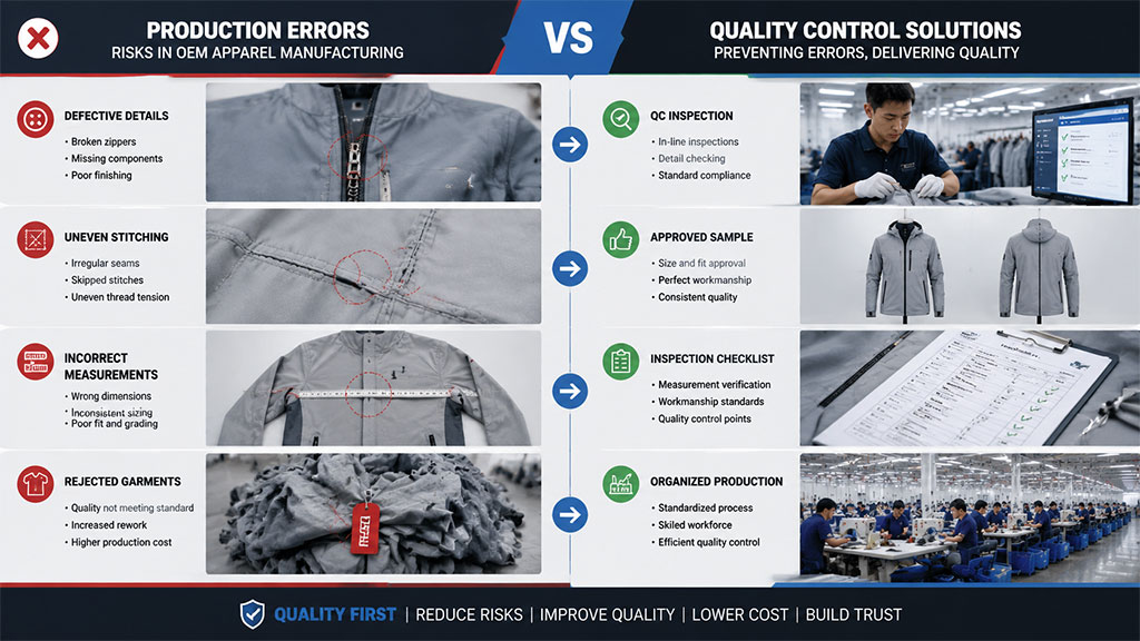 Production errors compared with quality control solutions in OEM apparel manufacturing