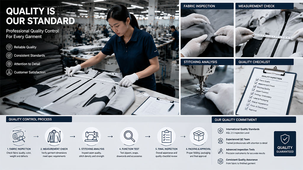 Garment inspection representing quality control problems that can delay bulk apparel production