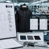 Production-ready apparel tech pack guide with technical jacket drawings, measurements, materials and construction details