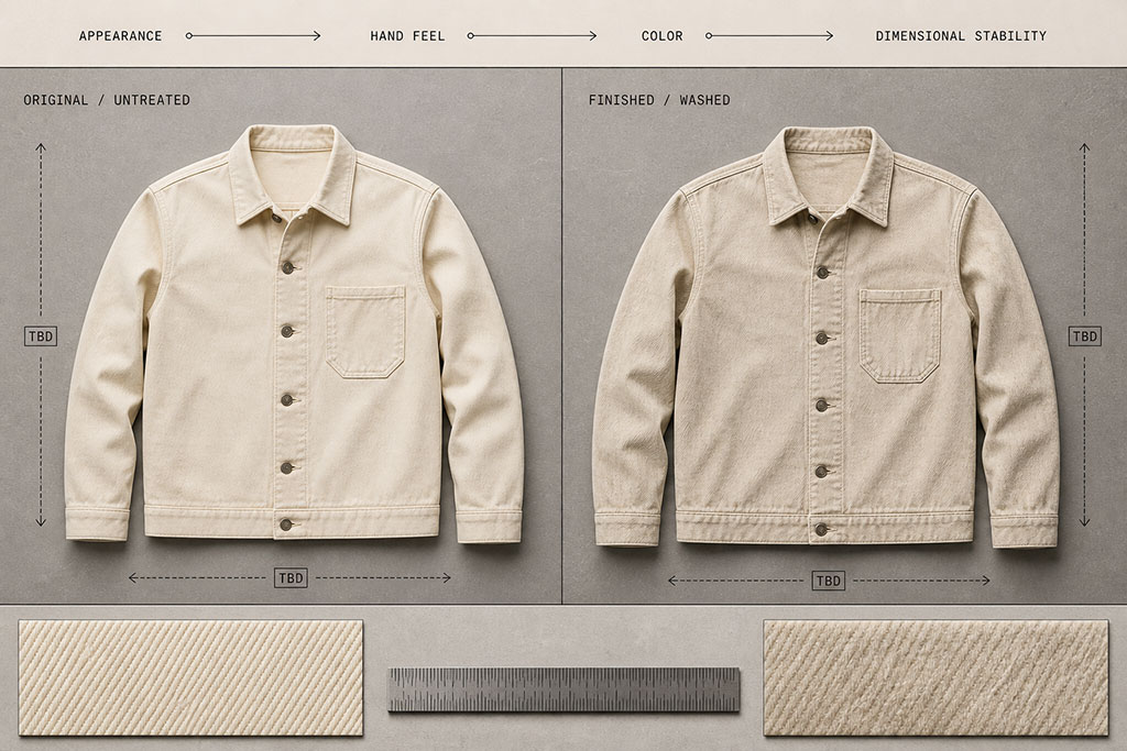 Beige jackets showing garment washing and finishing effects for OEM apparel customization