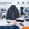 Streetwear hoodie manufacturing process showing OEM design, product development, sampling, bulk production and quality inspection