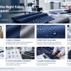 Infographic guide on choosing outdoor apparel fabrics covering performance, durability, cost, and compliance for OEM manufacturing partners.